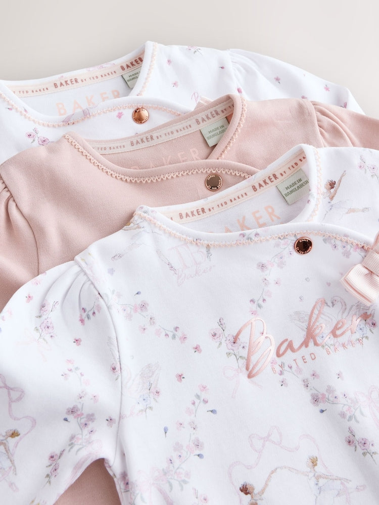 Baker by Ted Baker Pale Pink Cotton Printed Sleepsuits 3 Pack