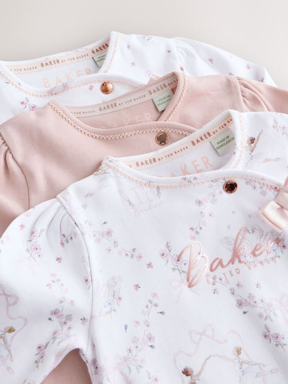 Baker by Ted Baker Pale Pink Cotton Printed Sleepsuits 3 Pack