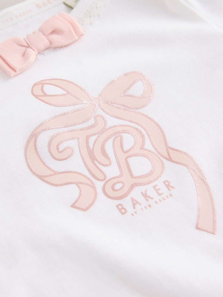 Baker by Ted Baker Pink 3 Piece Bodysuit, Monogram Printed Leggings &amp; Turban Set