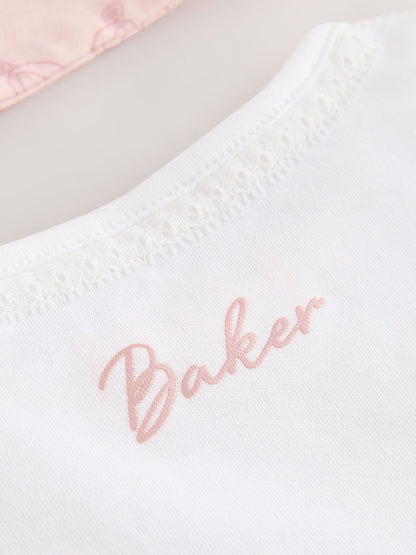Baker by Ted Baker Pink 3 Piece Bodysuit, Monogram Printed Leggings &amp; Turban Set