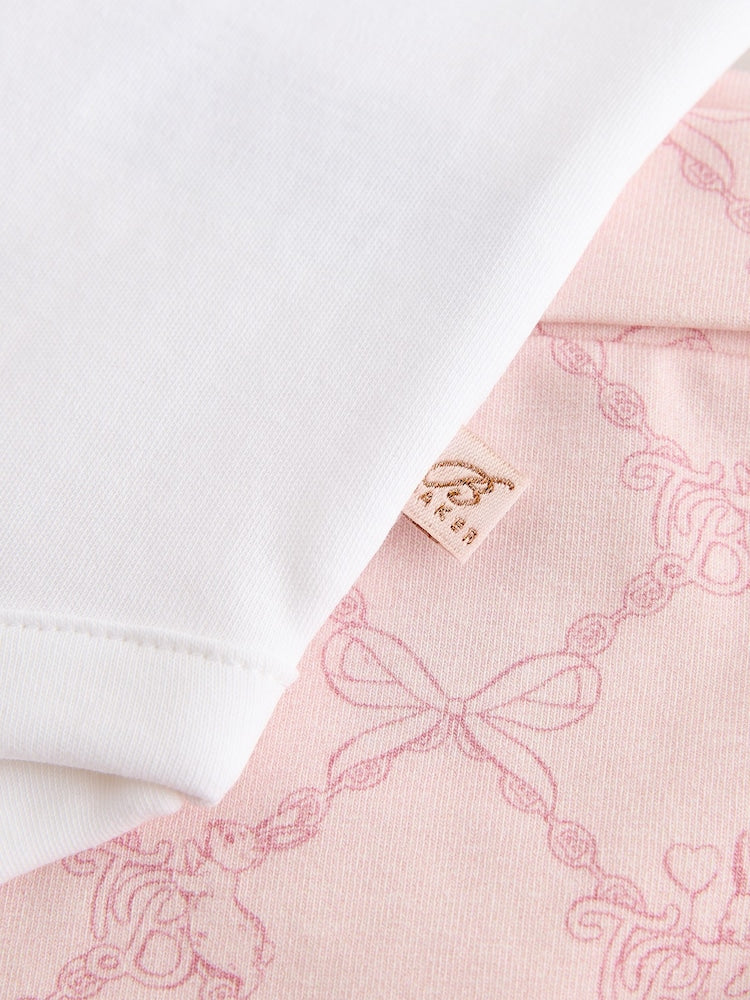 Baker by Ted Baker Pink 3 Piece Bodysuit, Monogram Printed Leggings &amp; Turban Set