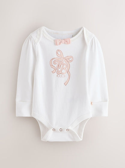 Baker by Ted Baker Pink 3 Piece Bodysuit, Monogram Printed Leggings &amp; Turban Set