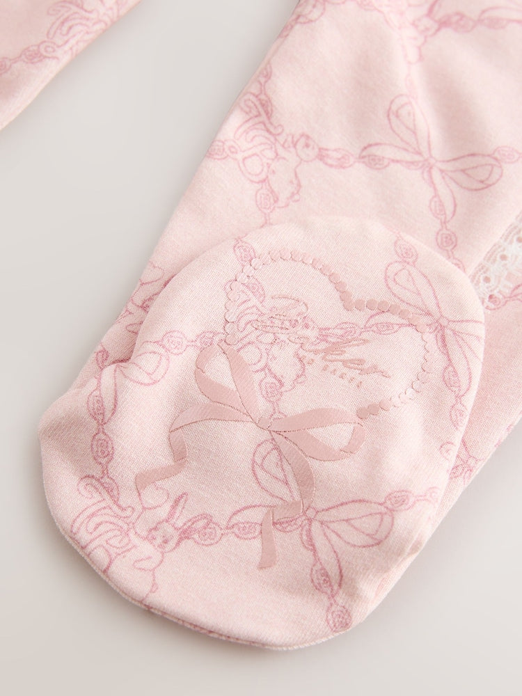 Baker by Ted Baker Pink 3 Piece Bodysuit, Monogram Printed Leggings &amp; Turban Set