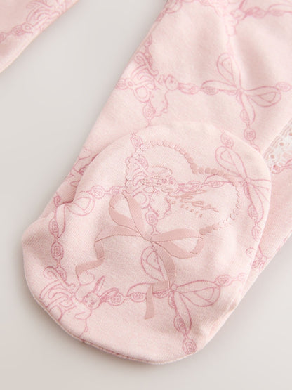 Baker by Ted Baker Pink 3 Piece Bodysuit, Monogram Printed Leggings &amp; Turban Set
