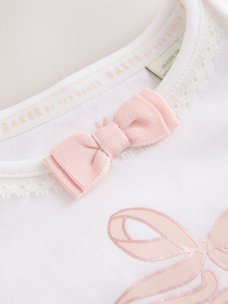 Baker by Ted Baker Pink 3 Piece Bodysuit, Monogram Printed Leggings &amp; Turban Set