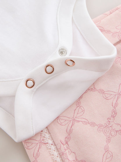 Baker by Ted Baker Pink 3 Piece Bodysuit, Monogram Printed Leggings &amp; Turban Set