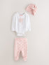 Baker by Ted Baker Pink 3 Piece Bodysuit, Monogram Printed Leggings & Turban Set