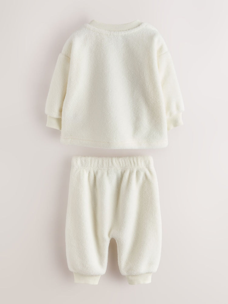 Baker by Ted Baker Cream 2 Piece Fleece Bear Graphic Top &amp; Joggers Set - Size Newborn