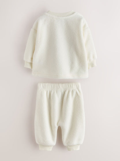 Baker by Ted Baker Cream 2 Piece Fleece Bear Graphic Top &amp; Joggers Set - Size Newborn