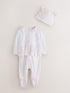 Baker by Ted Baker White/Pink Peplum Frill Sleepsuit & Hat Set