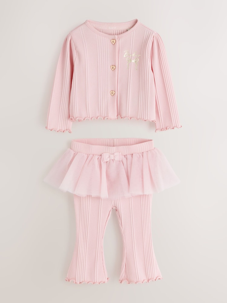 Baker by Ted Baker Pale Pink 2 Piece Mesh Tutu Top &amp; Flare Leggings Set