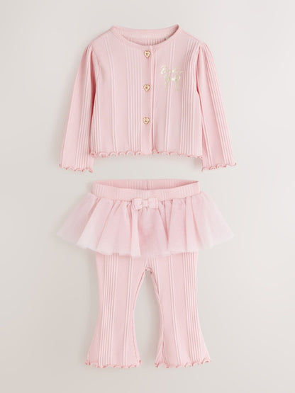 Baker by Ted Baker Pale Pink 2 Piece Mesh Tutu Top &amp; Flare Leggings Set
