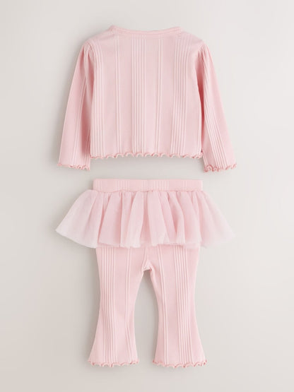Baker by Ted Baker Pale Pink 2 Piece Mesh Tutu Top &amp; Flare Leggings Set