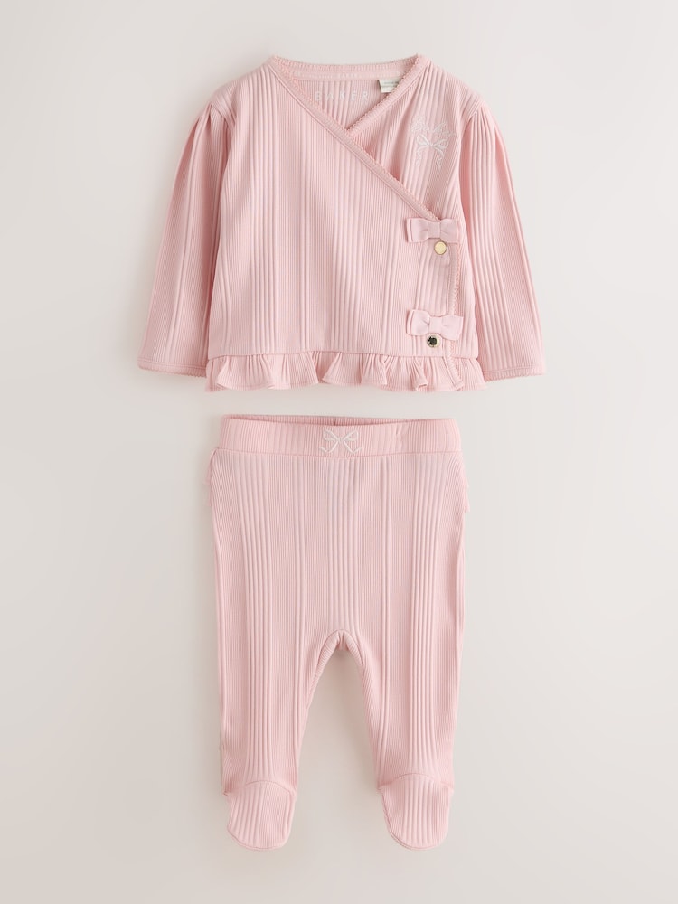 Baker by Ted Baker Pink Frill Wrap-Over Top &amp; Footed Legging Set 2 Piece - Pink / Up To 3 Months (50 - 62cm)