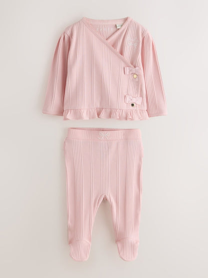 Baker by Ted Baker Pink Frill Wrap-Over Top &amp; Footed Legging Set 2 Piece - Pink / Up To 3 Months (50 - 62cm)