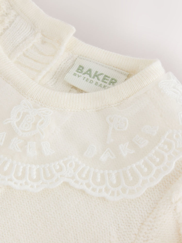 Baker by Ted Baker Cream 2 Piece Organza Collared Cable Knit Set