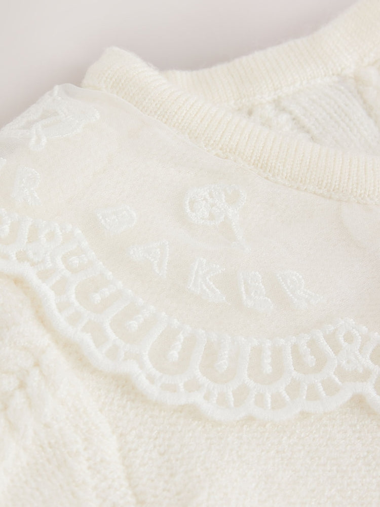 Baker by Ted Baker Cream 2 Piece Organza Collared Cable Knit Set - Size Newborn