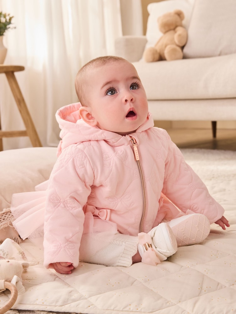 Baker by Ted Baker Pink Jacquard Quilted Mesh Peplum Jacket - Pink / Up To 3 Months (50 - 62cm)