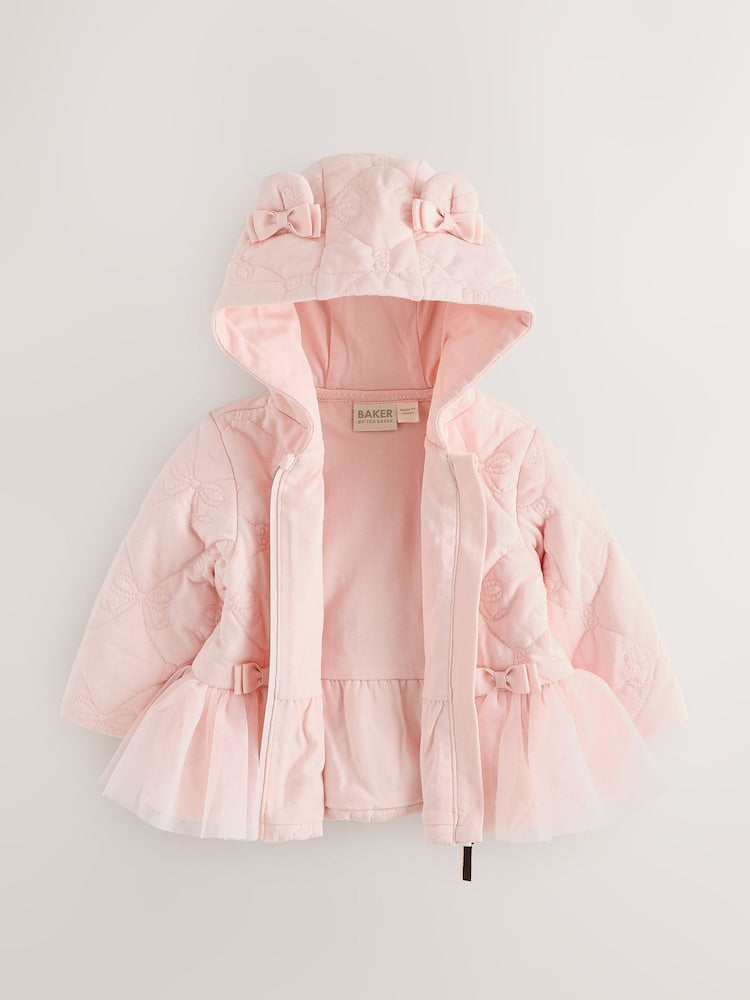 Baker by Ted Baker Pink Jacquard Quilted Mesh Peplum Jacket