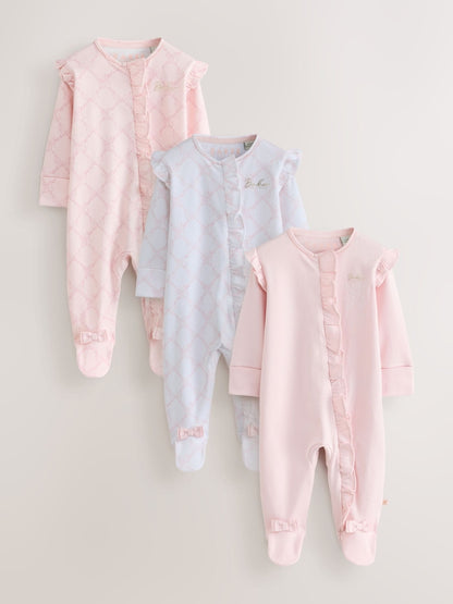 Baker by Ted Baker White/Pink Cotton Printed Sleepsuits 3 Pack