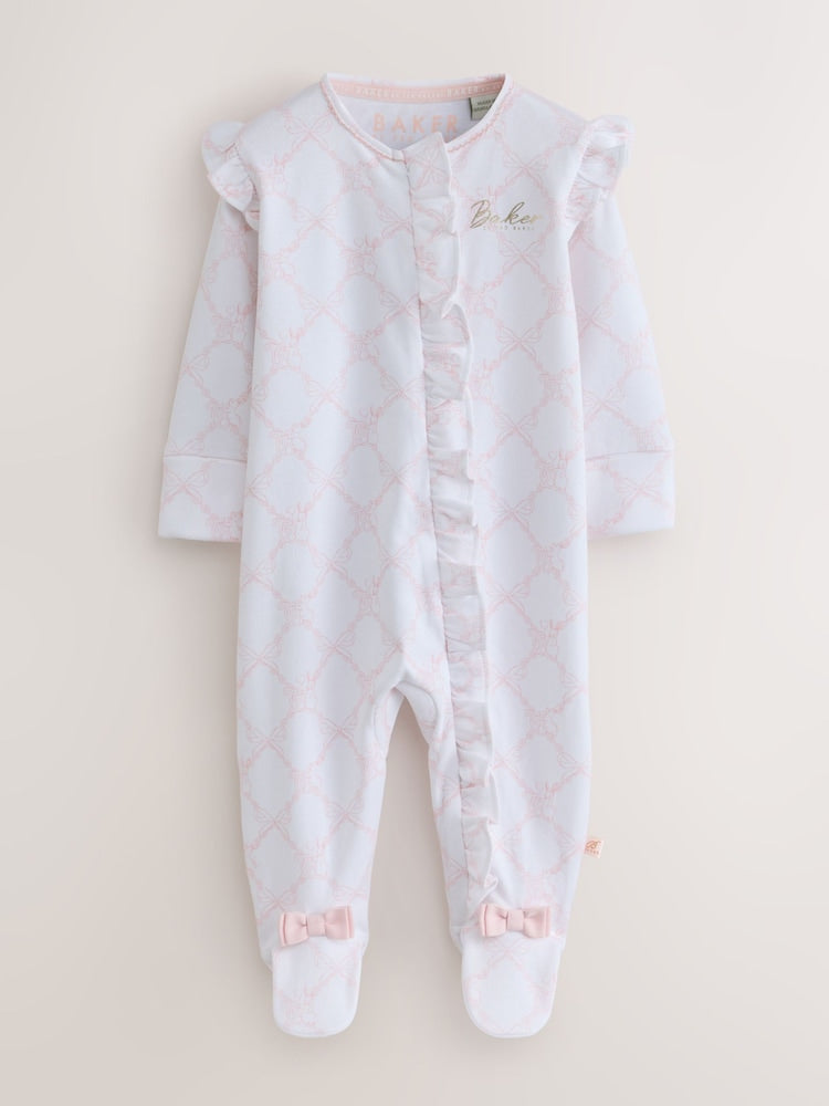 Baker by Ted Baker White/Pink Cotton Printed Sleepsuits 3 Pack