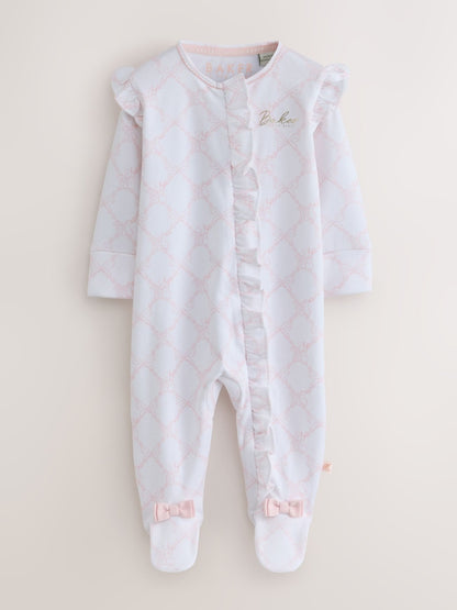 Baker by Ted Baker White/Pink Cotton Printed Sleepsuits 3 Pack