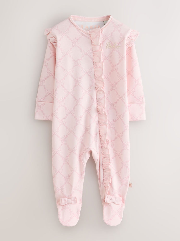 Baker by Ted Baker White/Pink Cotton Printed Sleepsuits 3 Pack