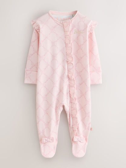 Baker by Ted Baker White/Pink Cotton Printed Sleepsuits 3 Pack
