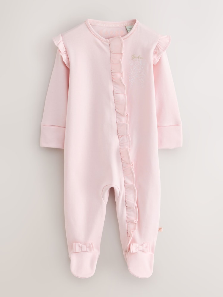 Baker by Ted Baker White/Pink Cotton Printed Sleepsuits 3 Pack