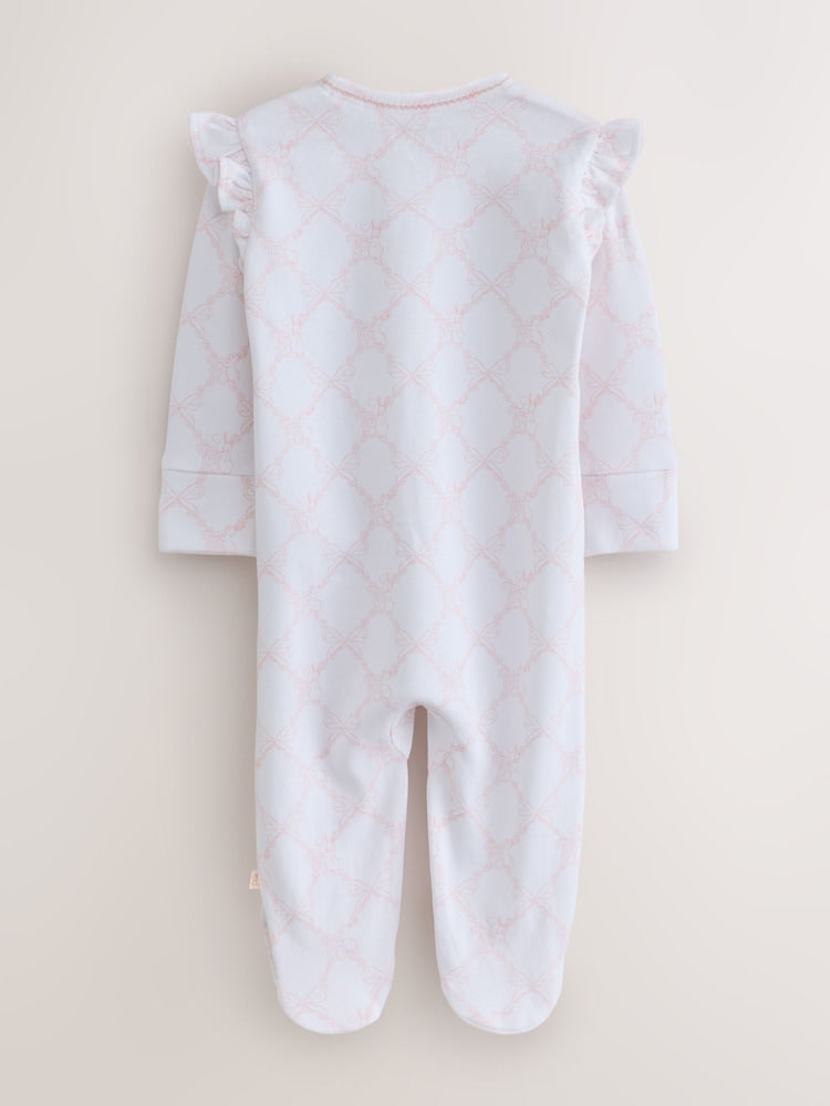 Baker by Ted Baker White/Pink Cotton Printed Sleepsuits 3 Pack