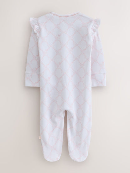 Baker by Ted Baker White/Pink Cotton Printed Sleepsuits 3 Pack