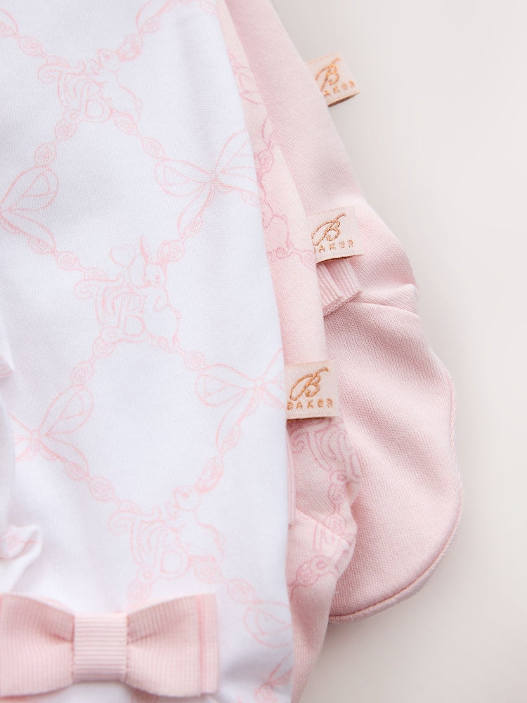 Baker by Ted Baker White/Pink Cotton Printed Sleepsuits 3 Pack