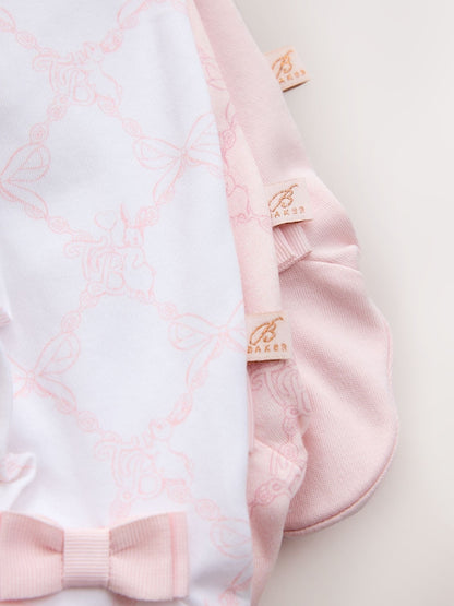 Baker by Ted Baker White/Pink Cotton Printed Sleepsuits 3 Pack