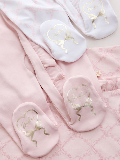 Baker by Ted Baker White/Pink Cotton Printed Sleepsuits 3 Pack