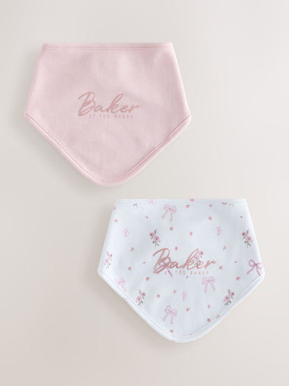 Baker by Ted Baker Pink/White 2 Pack Printed Bibs - Pink/White