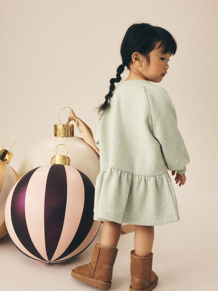 Blue Christmas Reindeer Applique Long Sleeve Sweat Dress (3mths-7yrs)