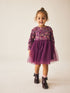 Burgandy Floral Long Sleeve Ribbed Mesh Dress (3mths-7yrs) - Burgandy Floral / 12-18 Months (80-86cm)