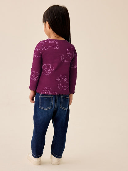 Burgundy Red Cat Dog Rib Long Sleeve T-Shirt (3mths-7yrs)