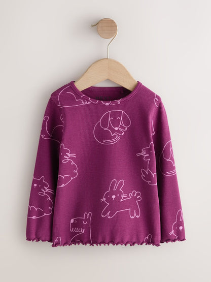 Burgundy Red Cat Dog Rib Long Sleeve T-Shirt (3mths-7yrs)