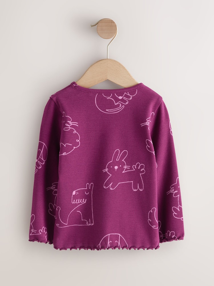 Burgundy Red Cat Dog Rib Long Sleeve T-Shirt (3mths-7yrs)