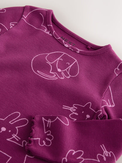 Burgundy Red Cat Dog Rib Long Sleeve T-Shirt (3mths-7yrs)