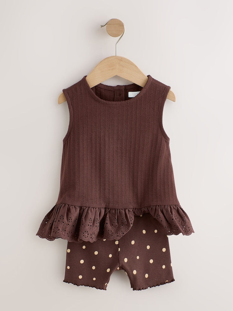 Brown Broderie Vest and Shorts Set (3mths-7yrs)