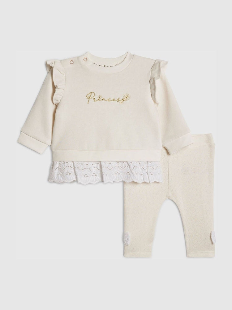 River Island Cream Broderie Sweatshirt &amp; Leggings Set - Cream / Up To 3 Months (50 - 62cm)