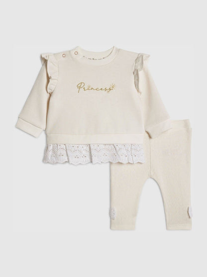 River Island Cream Broderie Sweatshirt &amp; Leggings Set - Cream / Up To 3 Months (50 - 62cm)
