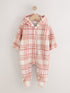 Pink Checkerboard Borg Hooded Baby All-In-One (0mths-2yrs) - Pink Checkerboard / Up to 1 Month (50-56cm)