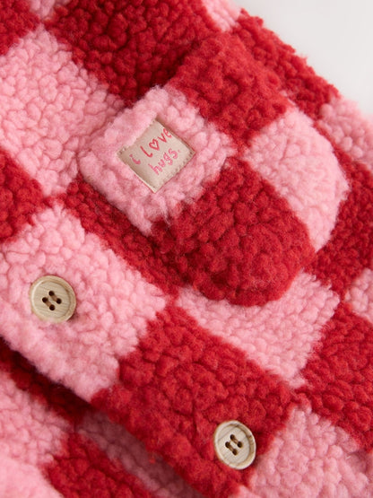Pink and Red Checkerboard Borg Hooded Baby All-In-One (0mths-2yrs)