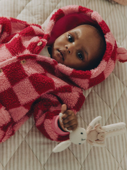 Pink and Red Checkerboard Borg Hooded Baby All-In-One (0mths-2yrs)
