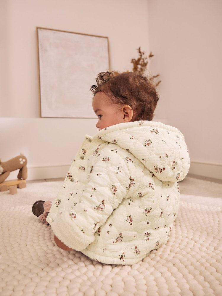 Ecru Floral Crinkle Popper Through Baby Jacket (0mths-2yrs)