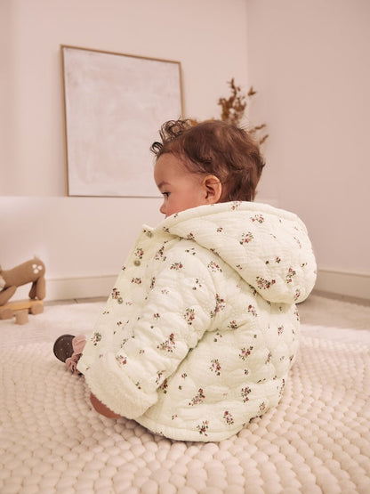 Ecru Floral Crinkle Popper Through Baby Jacket (0mths-2yrs)