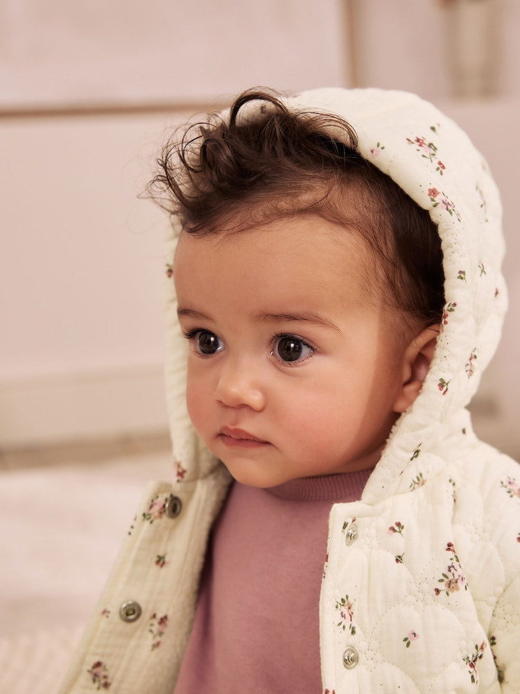 Ecru Floral Crinkle Popper Through Baby Jacket (0mths-2yrs)